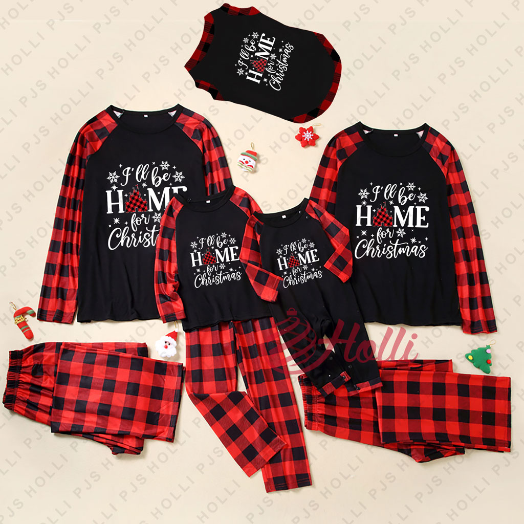 Cozy Red And Black Plaid Christmas Pajamas Sayings I'll Be Home For ...